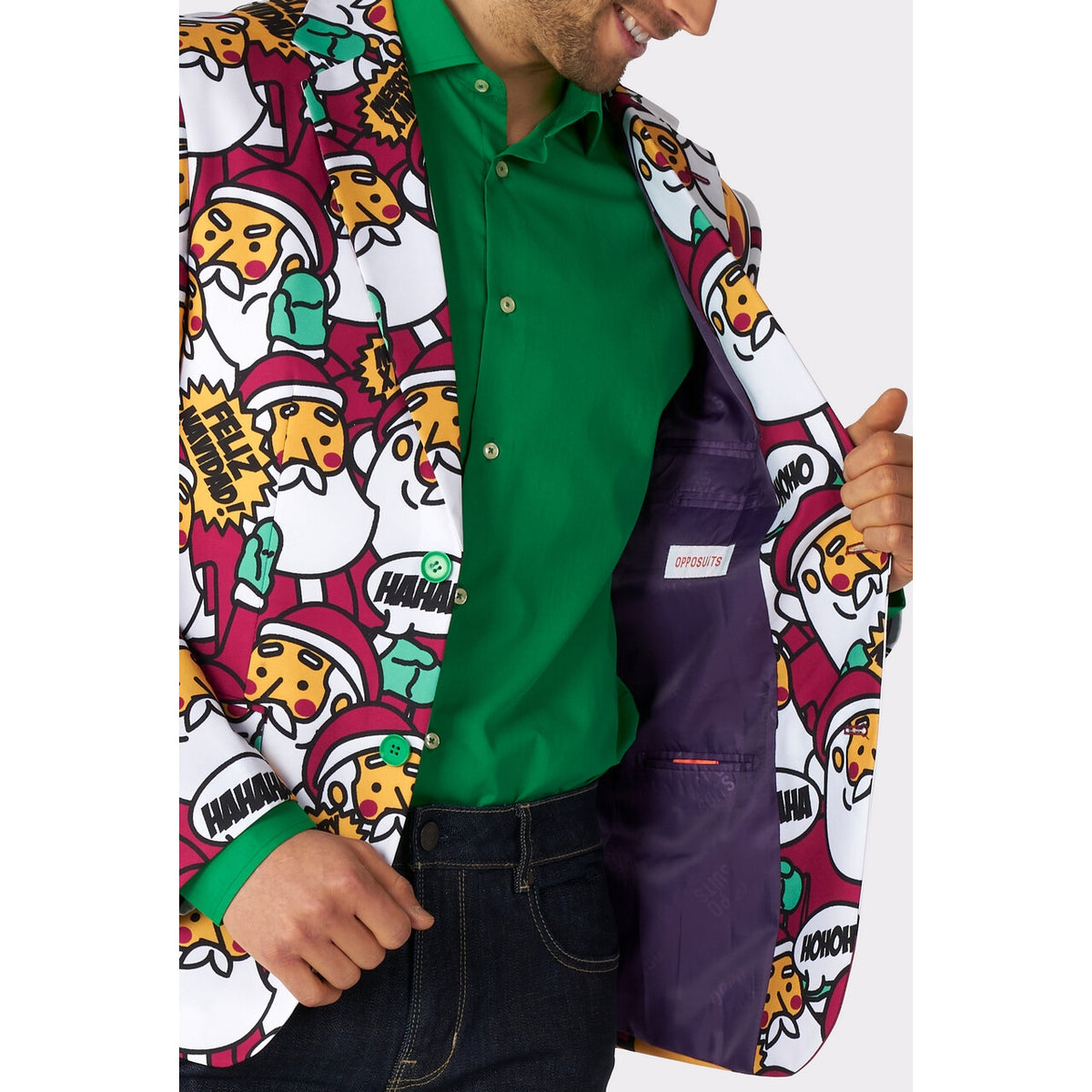 Op deze afbeelding zie je een Kostuums, van het merk Opposuits. Cool Claus Cartoon Colbert Man