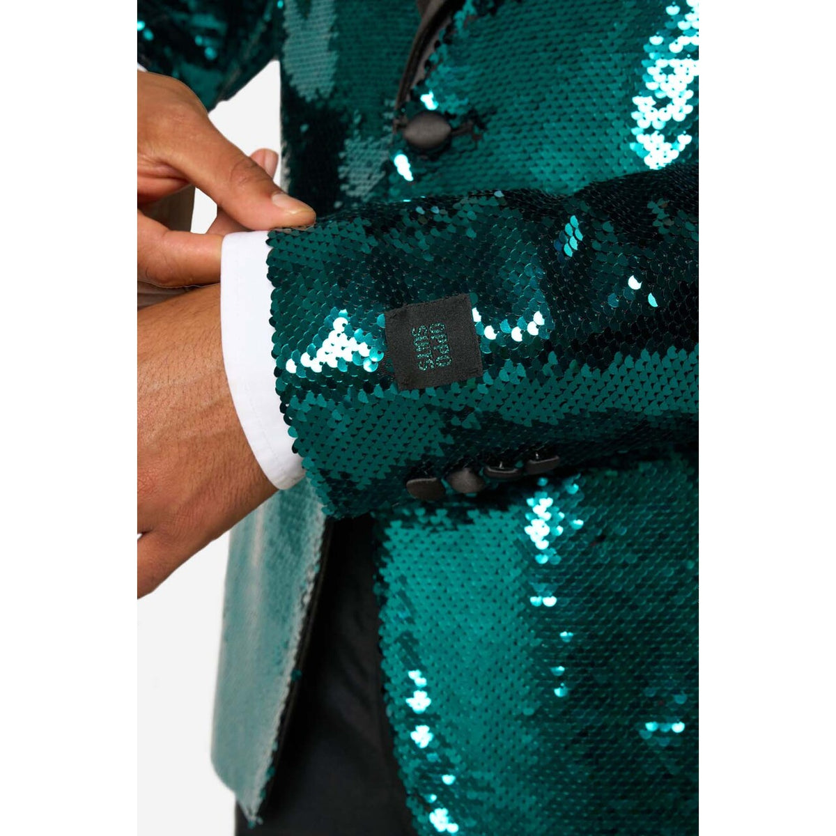 Op deze afbeelding zie je een Kostuums, van het merk Opposuits. Terrific Teal Sequins Man