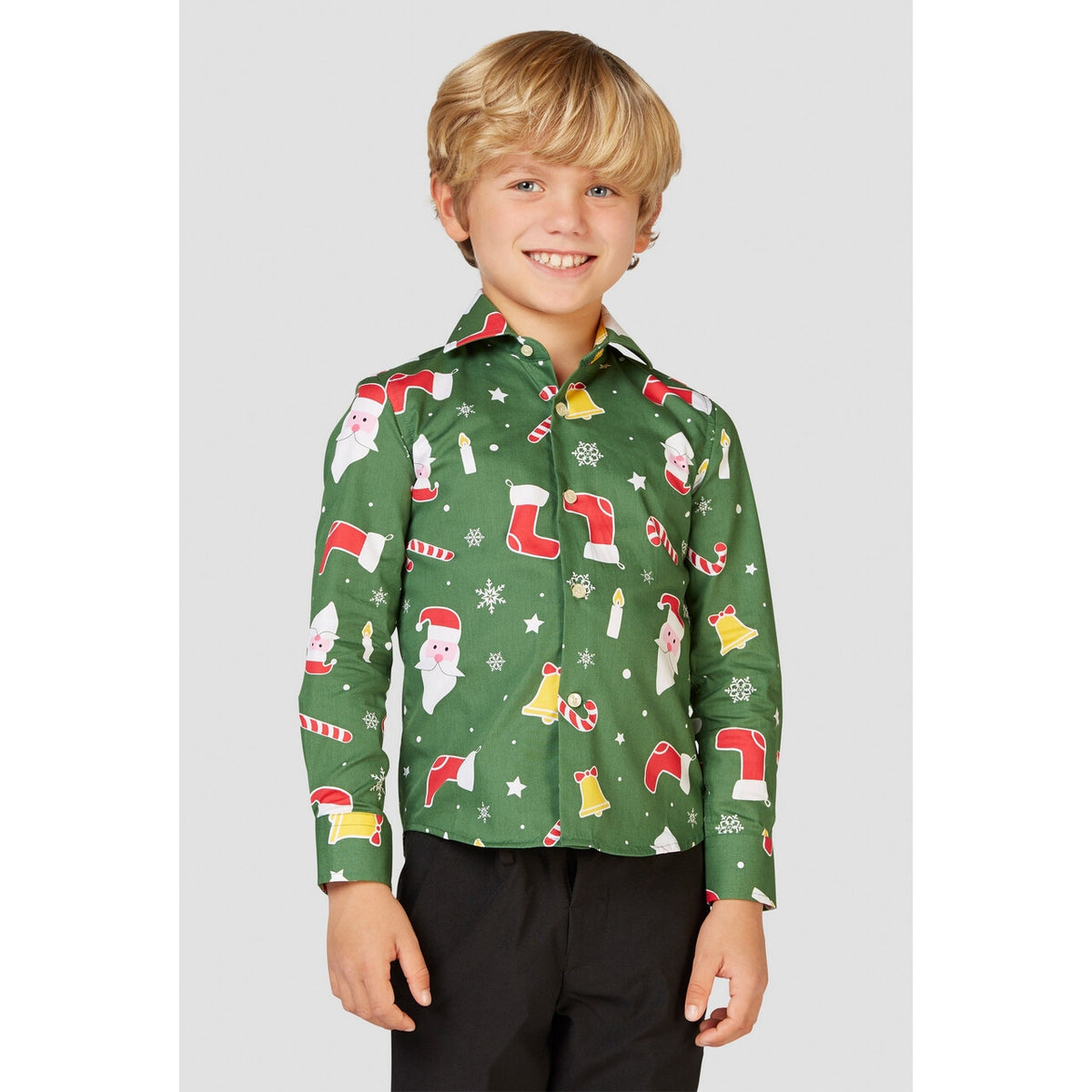 Op deze afbeelding zie je een Kostuums, van het merk Opposuits. Groene Santaboss Blouse Jongen