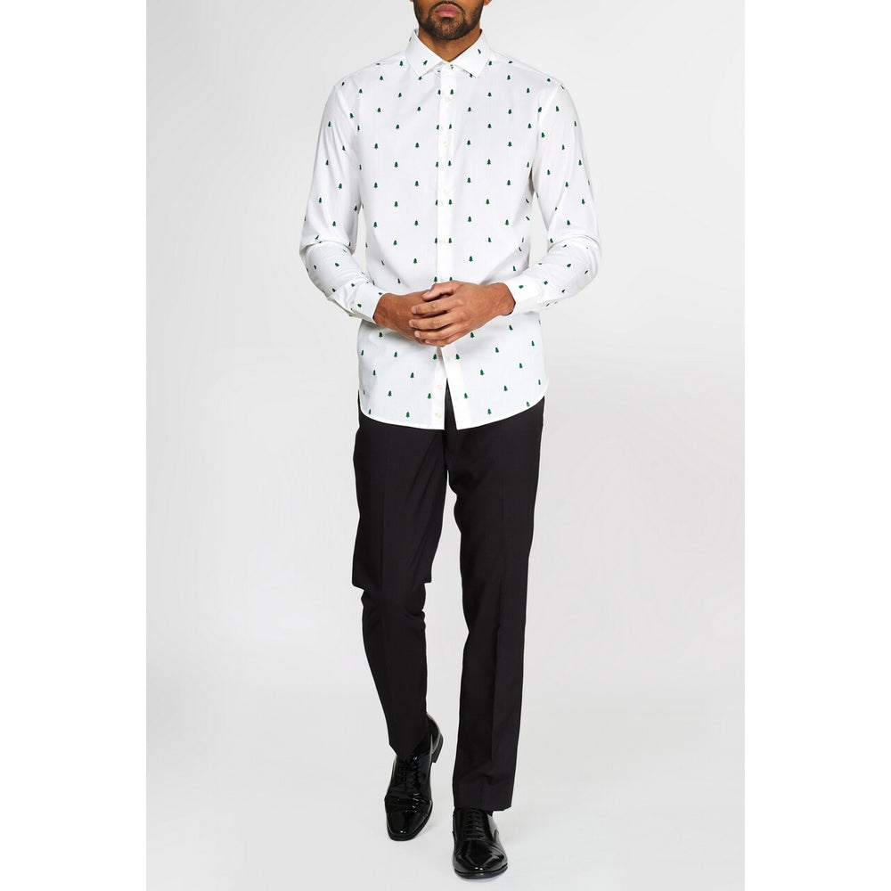 Op deze afbeelding zie je een Kostuums, van het merk Opposuits. Subtiele Kerstbomen Overhemd Wit Met Lange Mouwen Man
