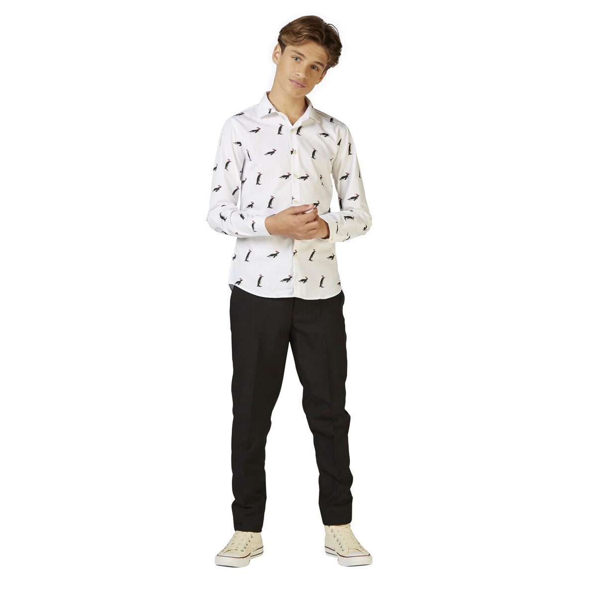 Op deze afbeelding zie je een Kostuums, van het merk Opposuits. Witte Emperor Christmas Penguins Blouse Jongen