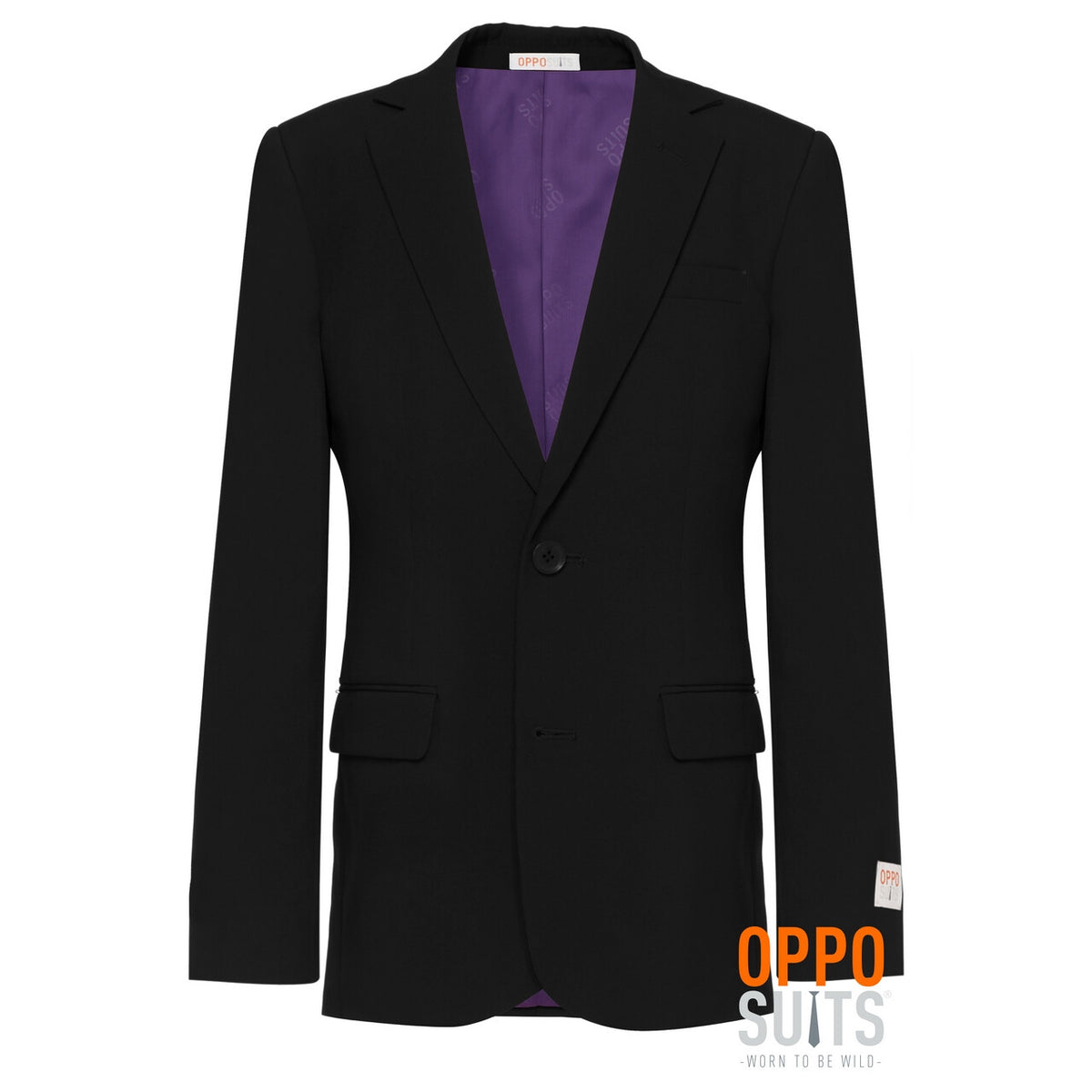 Op deze afbeelding zie je een Kostuums, van het merk Opposuits. Helemaal Zwart Solid Black Tiener Jongen Kostuum