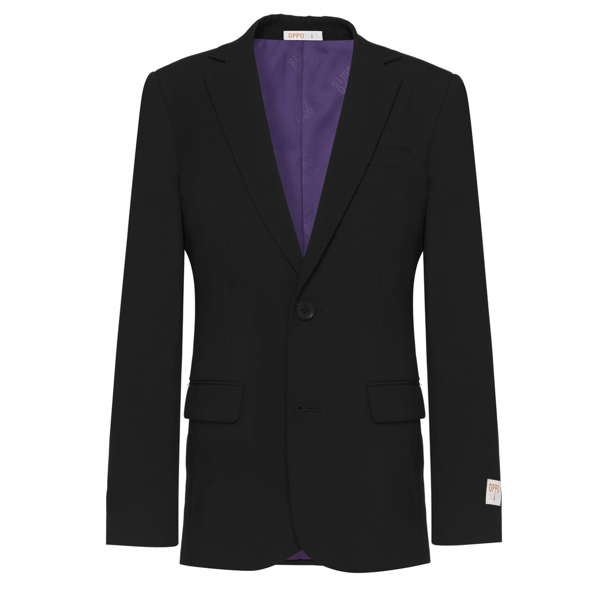 Op deze afbeelding zie je een Kostuums, van het merk Opposuits. Helemaal Zwart Solid Black Tiener Jongen Kostuum