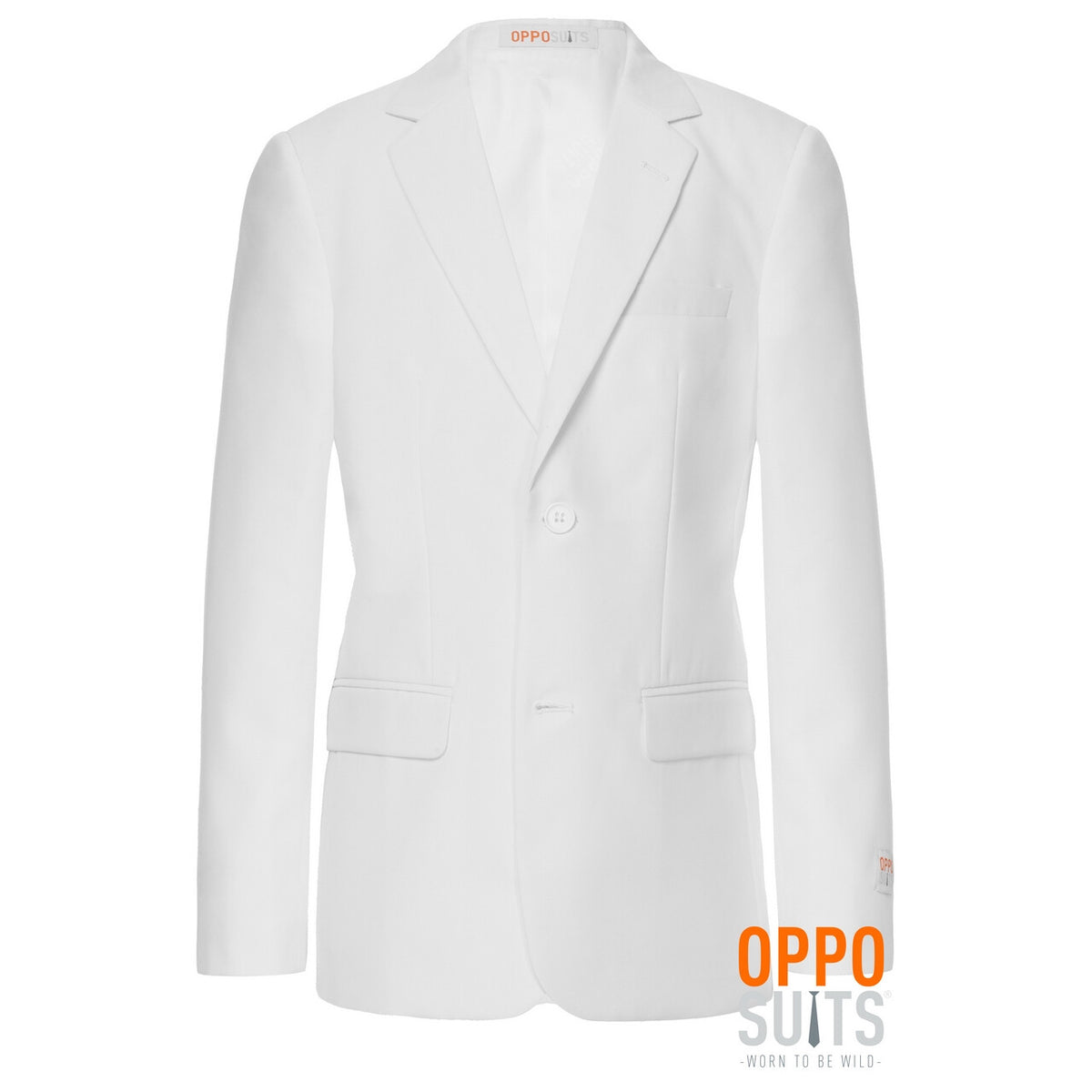 Op deze afbeelding zie je een Kostuums, van het merk Opposuits. Helemaal Wit Solid White Tiener Jongen Kostuum