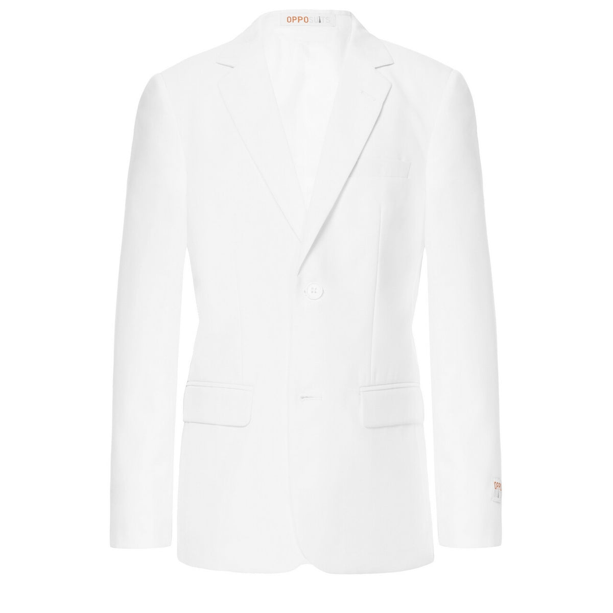 Op deze afbeelding zie je een Kostuums, van het merk Opposuits. Helemaal Wit Solid White Tiener Jongen Kostuum
