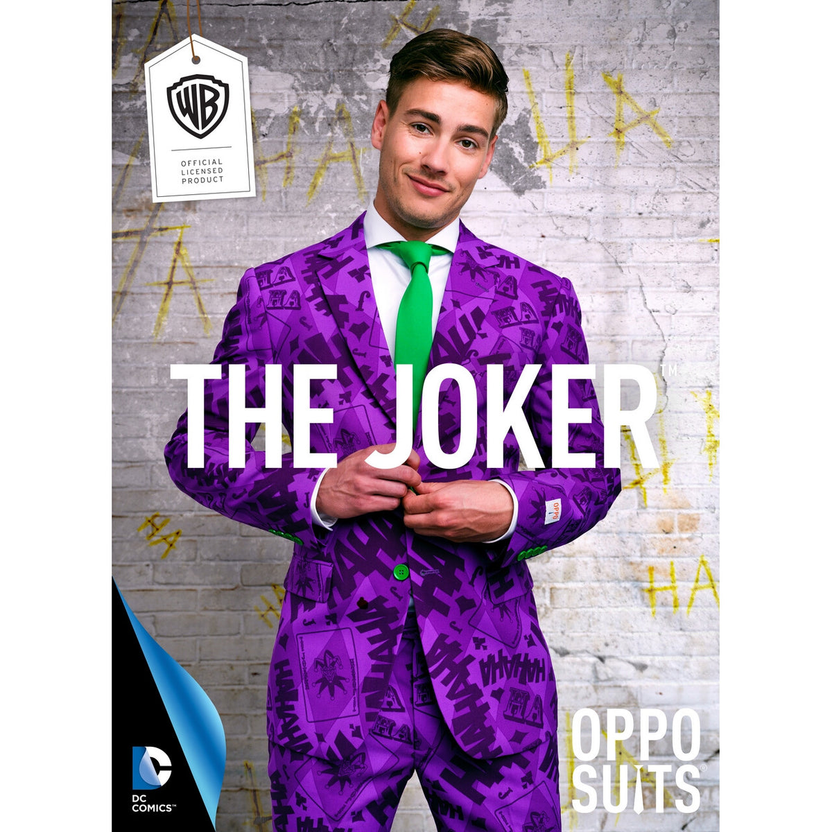 Op deze afbeelding zie je een Kostuums, van het merk Opposuits. Batman Joker™ Strip Lach Kostuum