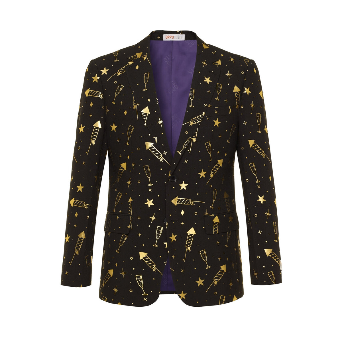 Op deze afbeelding zie je een Kostuums, van het merk Opposuits. Zwart Fancy Fireworks Oud En Nieuw Vuurwerk Kostuum Man
