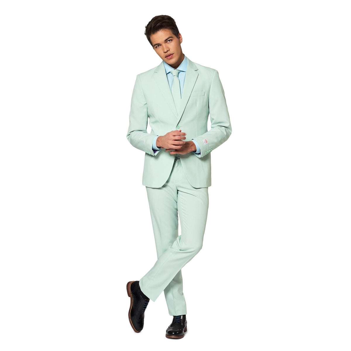 Op deze afbeelding zie je een Kostuums, van het merk Opposuits. Helemaal Lichtgroen Magic Mint Man Kostuum