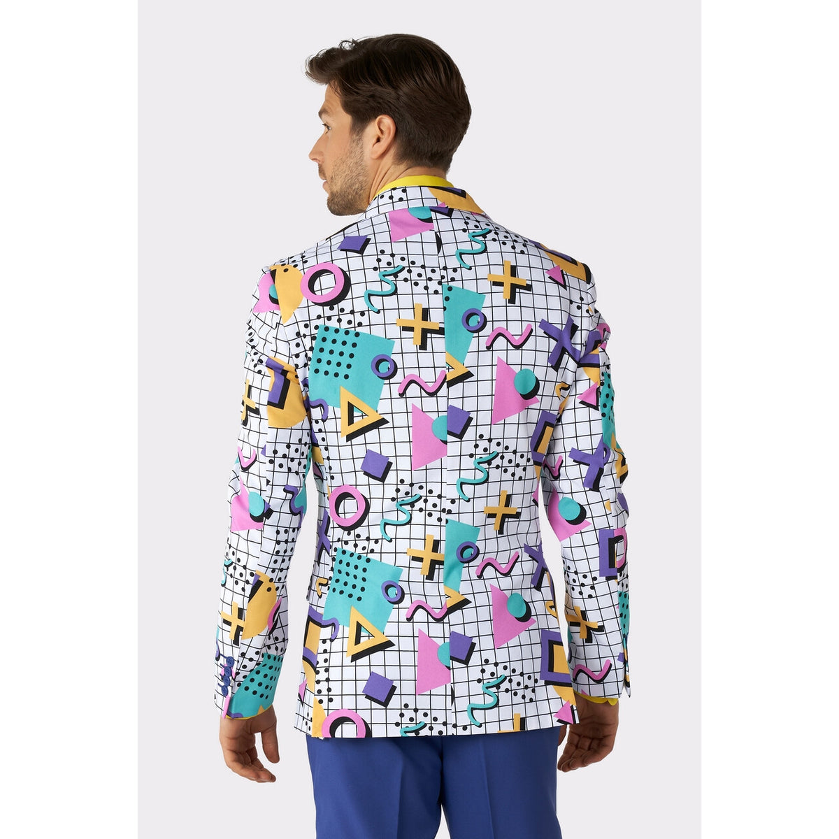 Op deze afbeelding zie je een Kostuums, van het merk Opposuits. 90s Memphis Master Saved By The Bell Opposuit Man Kostuum