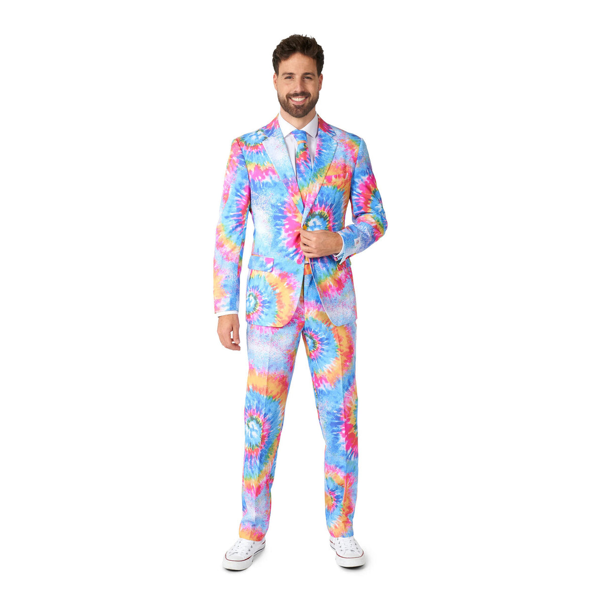 Op deze afbeelding zie je een Kostuums, van het merk Opposuits. Mr. Die Hard Tie Dye Man Kostuum