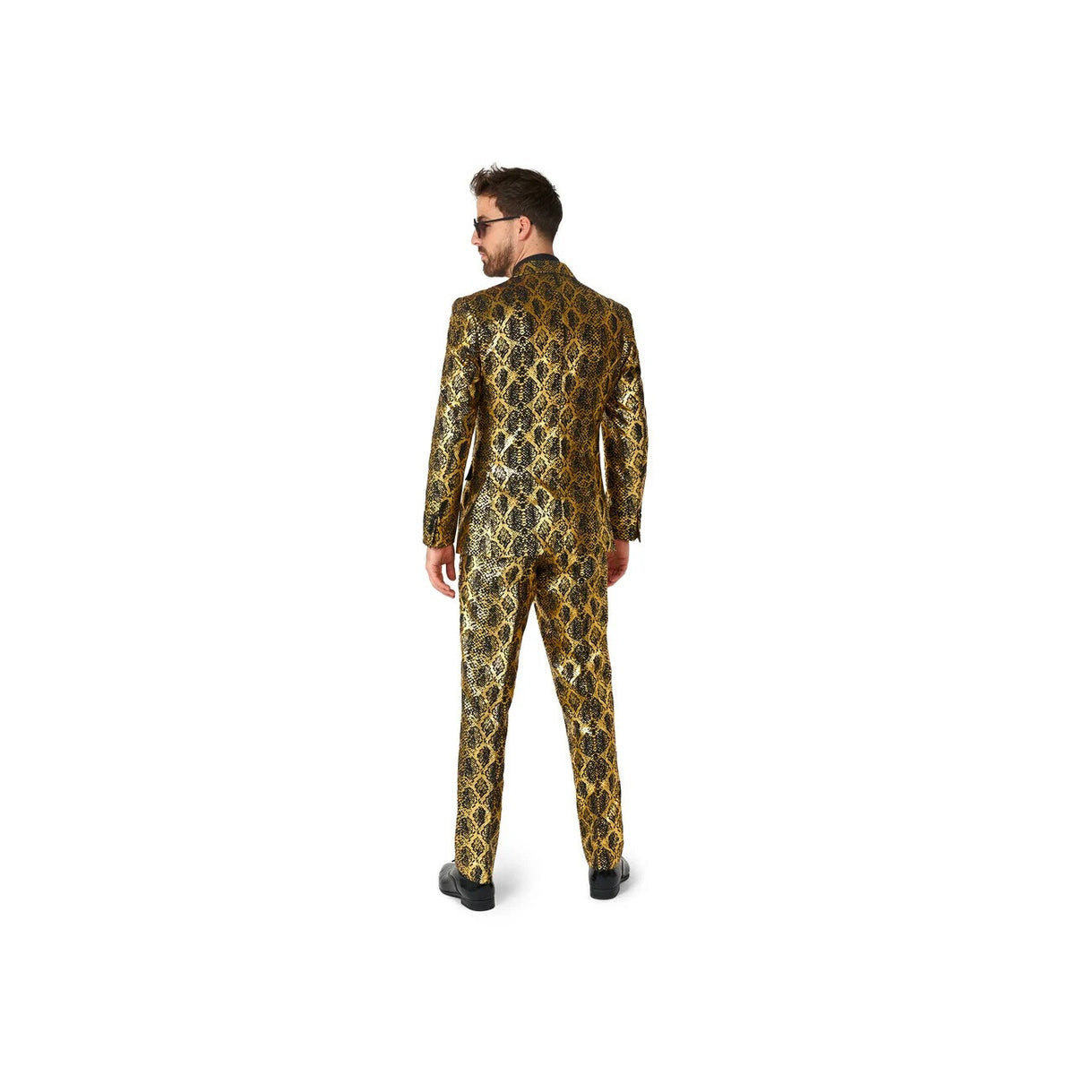 Op deze afbeelding zie je een Kostuums, van het merk Opposuits. Shiny Duke Goud Man Kostuum