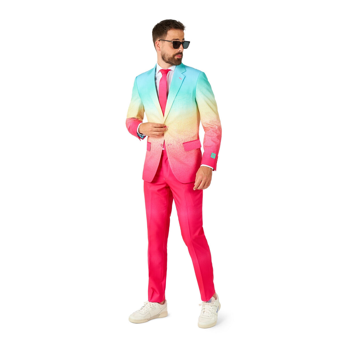 Op deze afbeelding zie je een Kostuums, van het merk Opposuits. Funky Pink Fade Man Kostuum