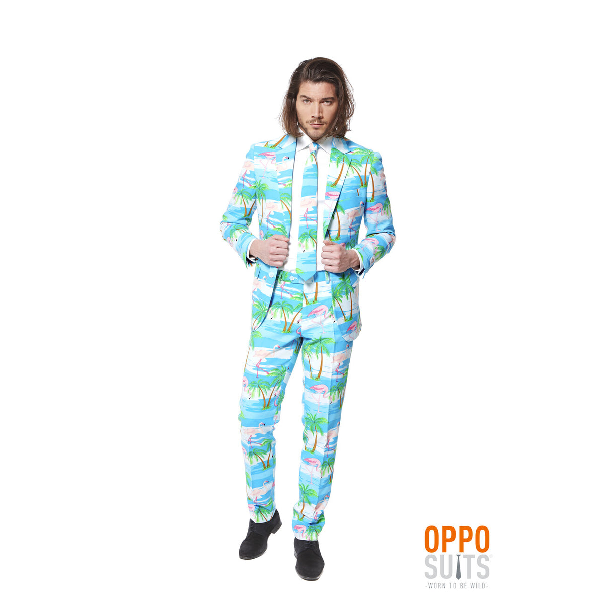 Op deze afbeelding zie je een Kostuums, van het merk Opposuits. Miami Flaminguy Opposuits Man Kostuum