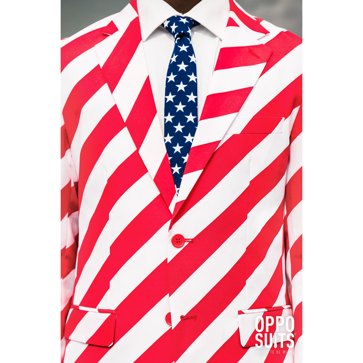 Op deze afbeelding zie je een Kostuums, van het merk Opposuits. USA United Stripes Opposuit Man Kostuum