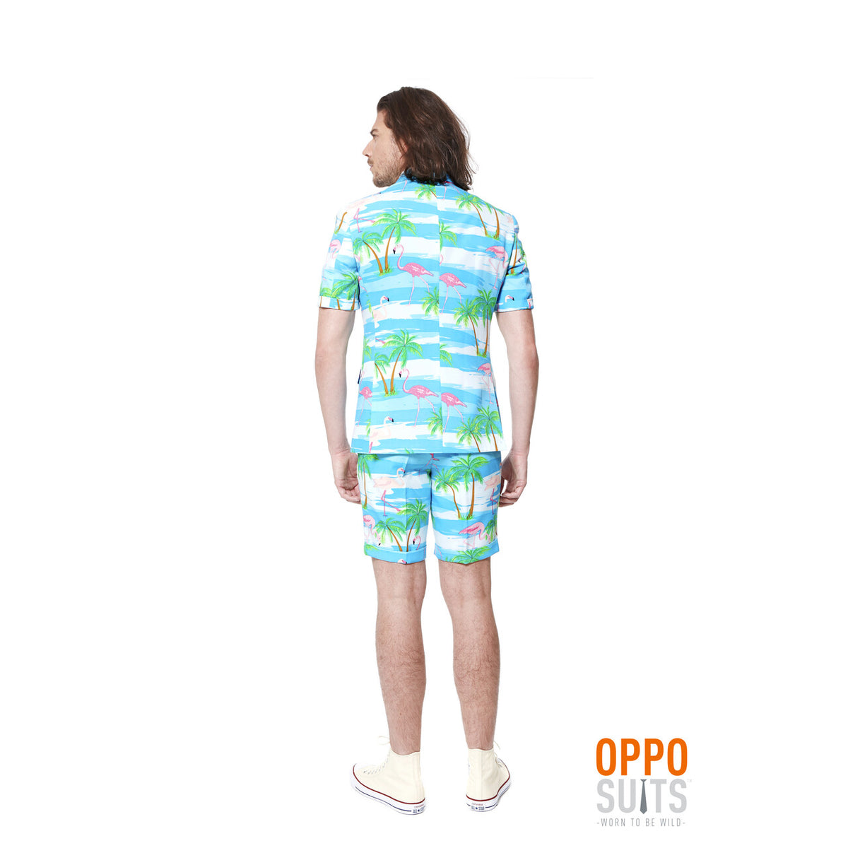 Op deze afbeelding zie je een Kostuums, van het merk Opposuits. Summer Festival Miami Flaminguy Opposuits Man Kostuum