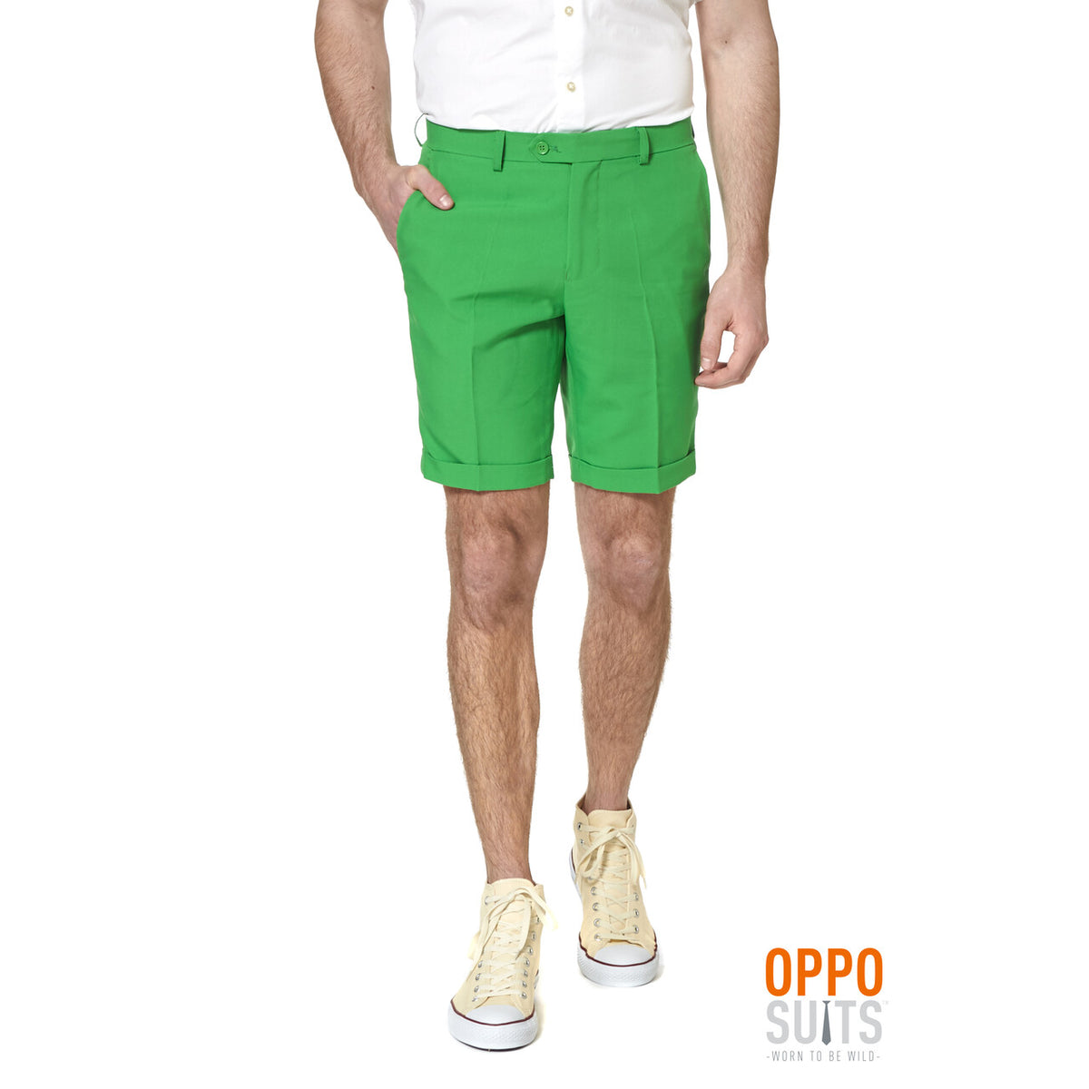 Op deze afbeelding zie je een Kostuums, van het merk Opposuits. Summer Festival Flashy Green And Gold Opposuit Man Kostuum