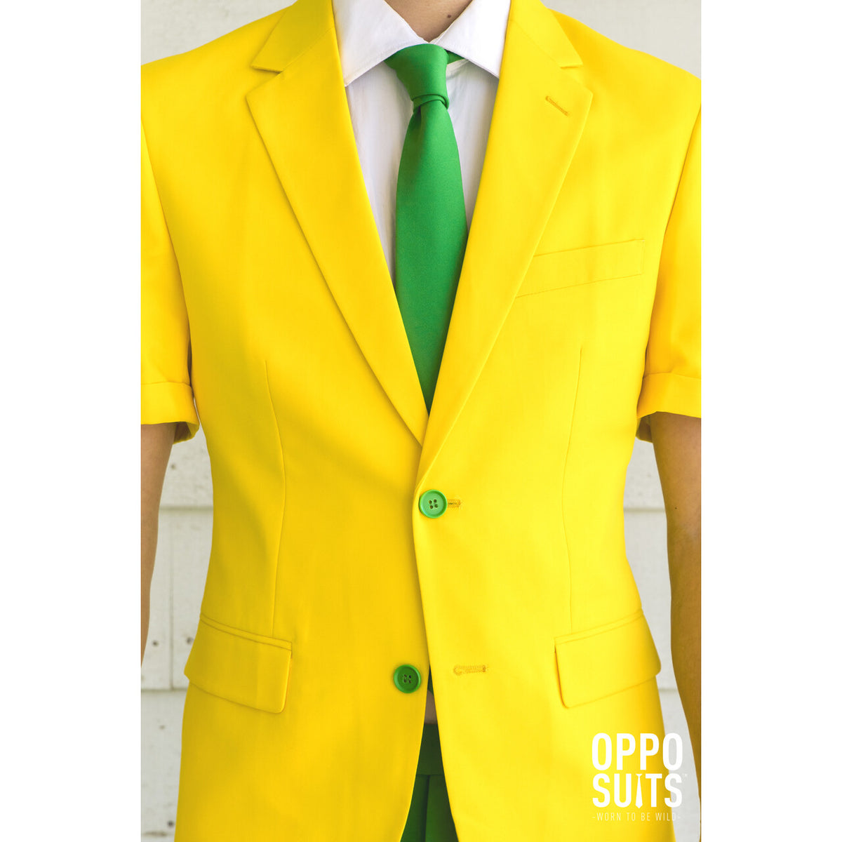 Op deze afbeelding zie je een Kostuums, van het merk Opposuits. Summer Festival Flashy Green And Gold Opposuit Man Kostuum
