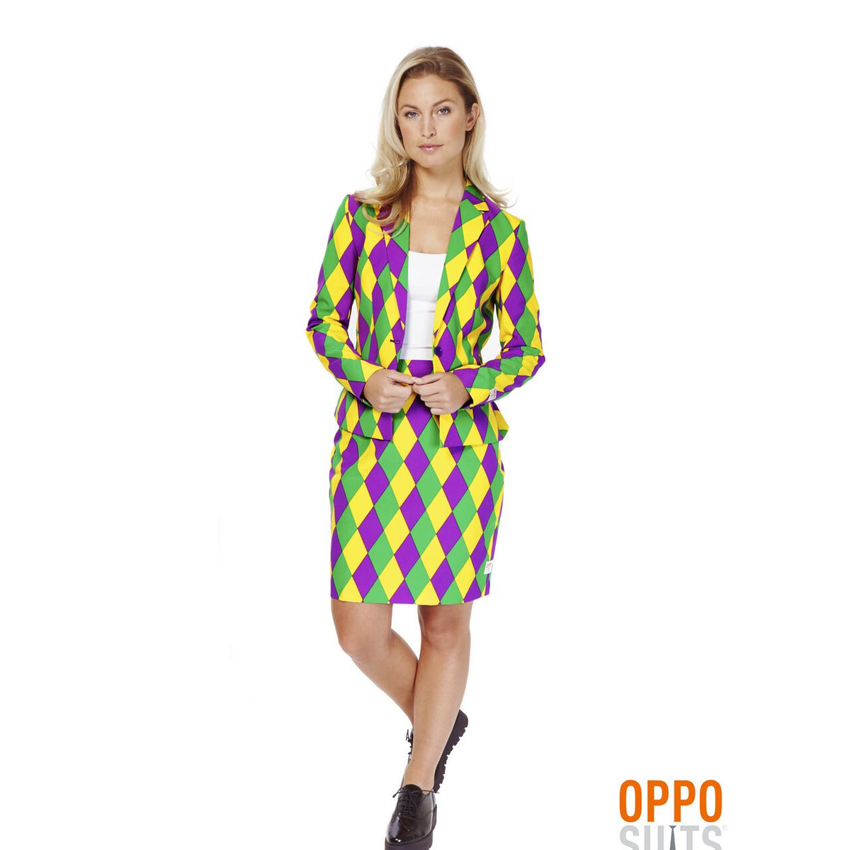Op deze afbeelding zie je een Kostuums, van het merk Opposuits. Circus Harlequeen Opposuit Vrouw Kostuum