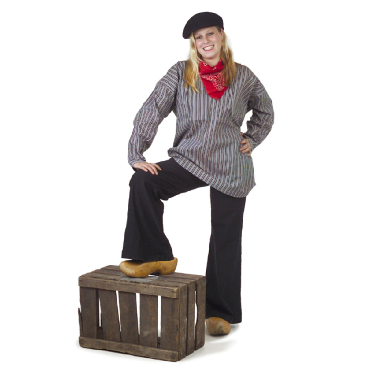 Op deze afbeelding zie je een Kostuums, van het merk PartyXplosion. Grijze Antieke Boerenkiel Keper Meisje