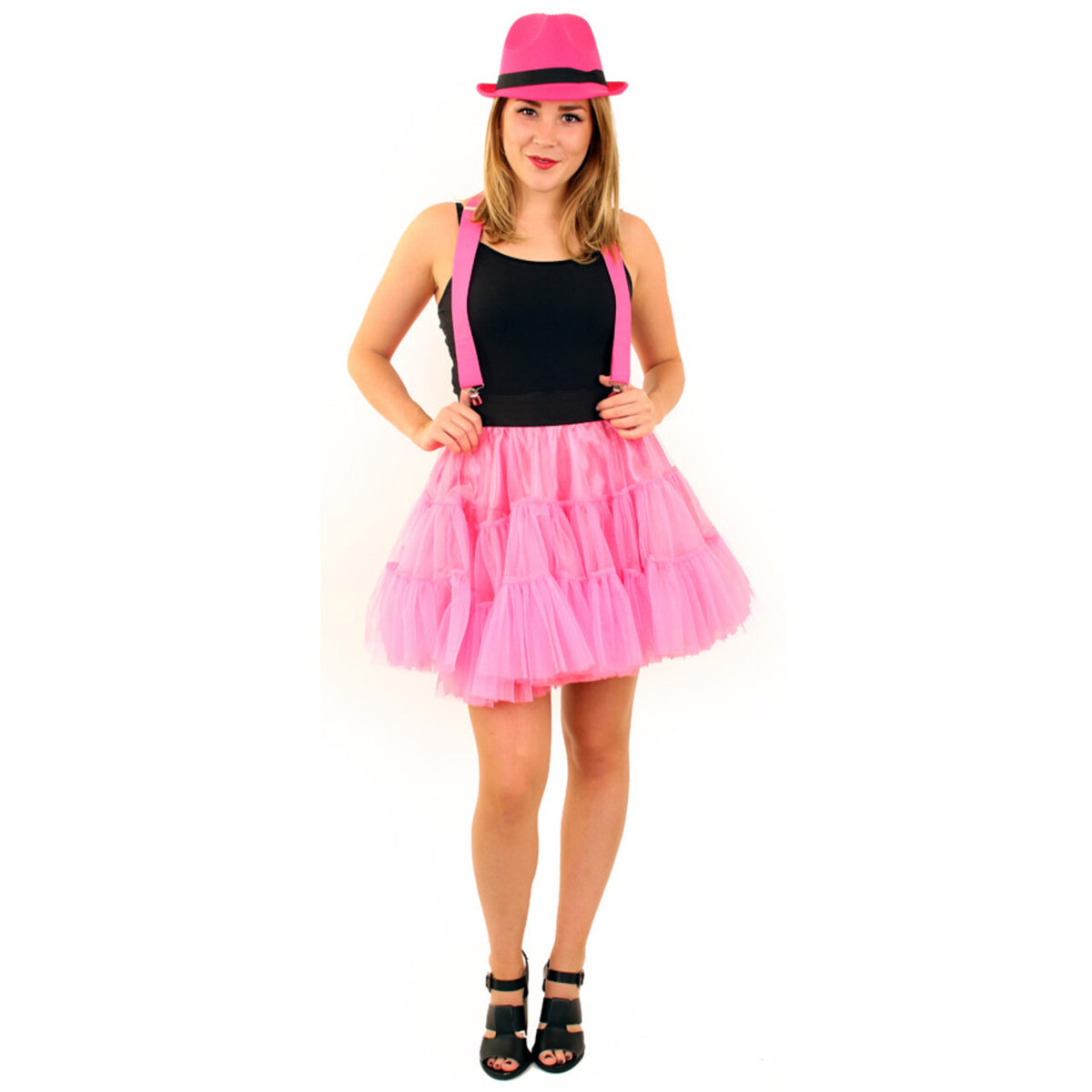 Op deze afbeelding zie je een Kostuums, van het merk PartyXplosion. Rock And Roll Petticoat 3 Lagen Roze Vrouw