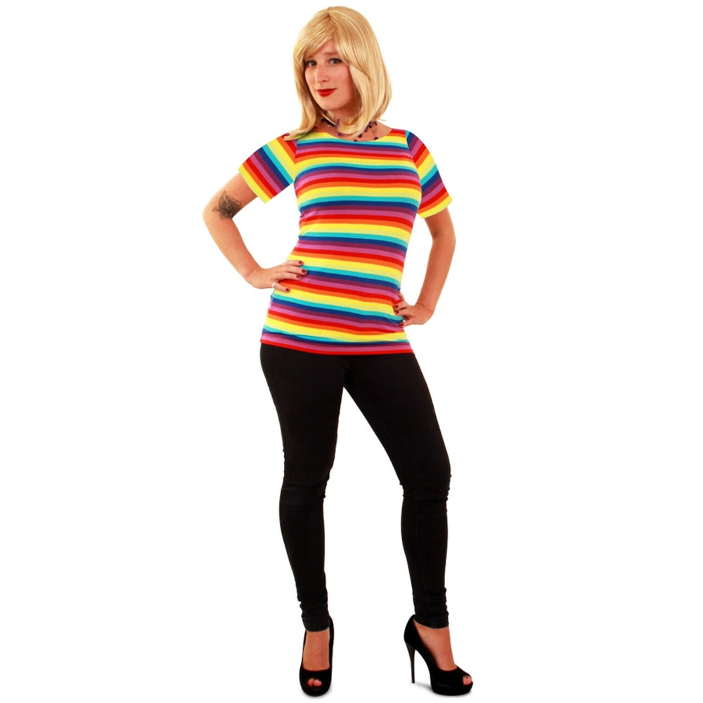 Op deze afbeelding zie je een Kostuums, van het merk PartyXplosion. T-Shirt Regenboog Zomers Festival Vrouw