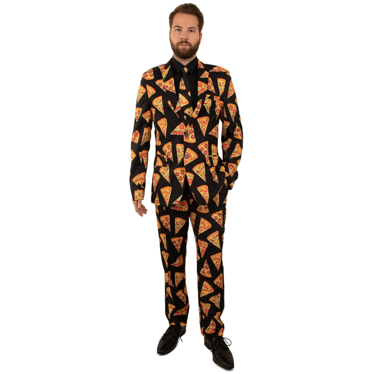 Op deze afbeelding zie je een Kostuums, van het merk PartyXplosion. Slice Of Pizza 3delig Man Kostuum