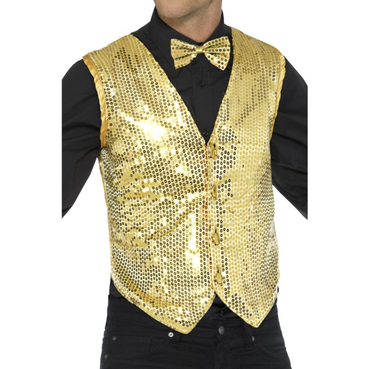 Op deze afbeelding zie je een Kostuums, van het merk Smiffy's. Glimmende Gouden Pailletten Vest Man