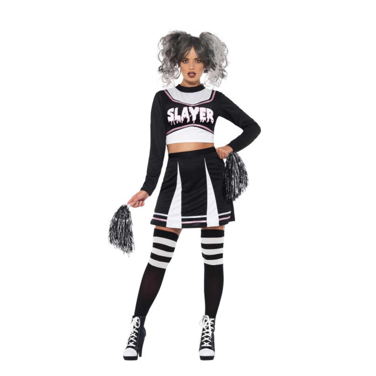 Op deze afbeelding zie je een Kostuums, van het merk Smiffy's. Moordzuchtige Griezel Cheerleader Vrouw Kostuum