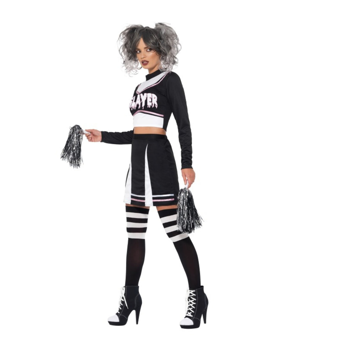 Op deze afbeelding zie je een Kostuums, van het merk Smiffy's. Moordzuchtige Griezel Cheerleader Vrouw Kostuum