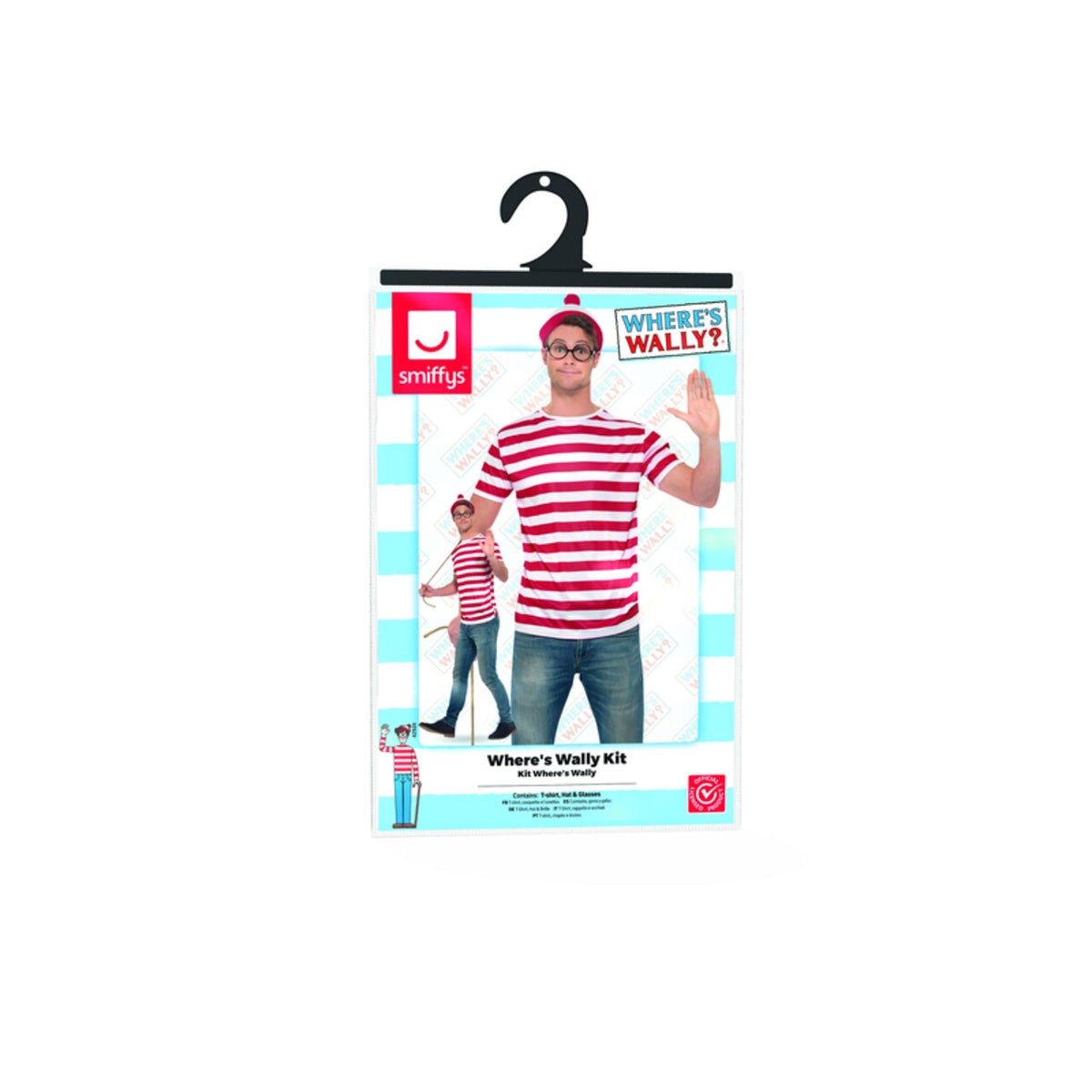 Op deze afbeelding zie je een Kostuums, van het merk Smiffy's. Waar Is Wally Set Driedelig Man
