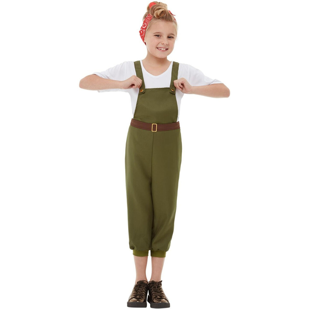 Op deze afbeelding zie je een Kostuums, van het merk Smiffy's. Stoere Boerenmeid Leger Meisje Kostuum