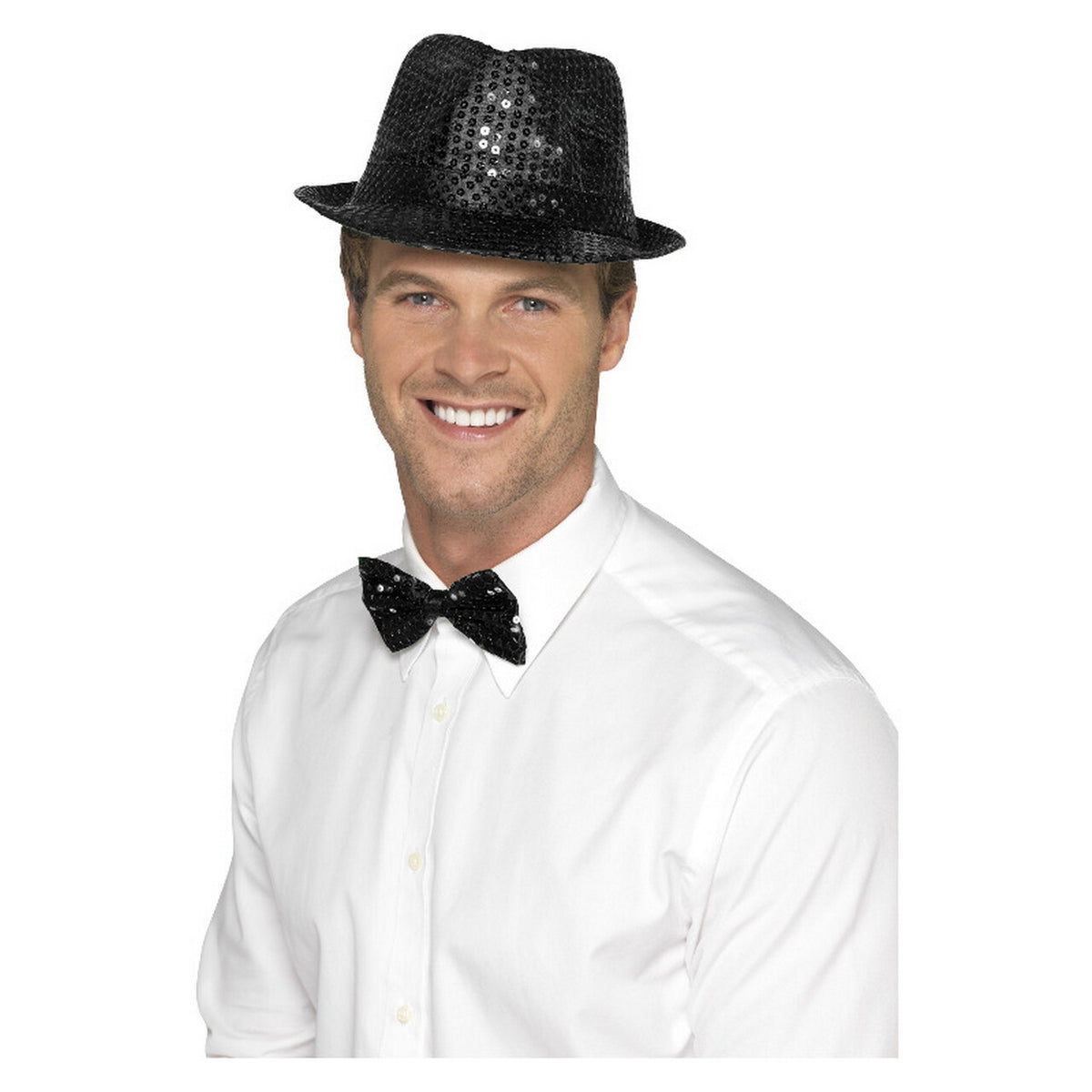 Op deze afbeelding zie je een Accessoires, van het merk Smiffy's. Pailletten Hoed Fedora Zwart