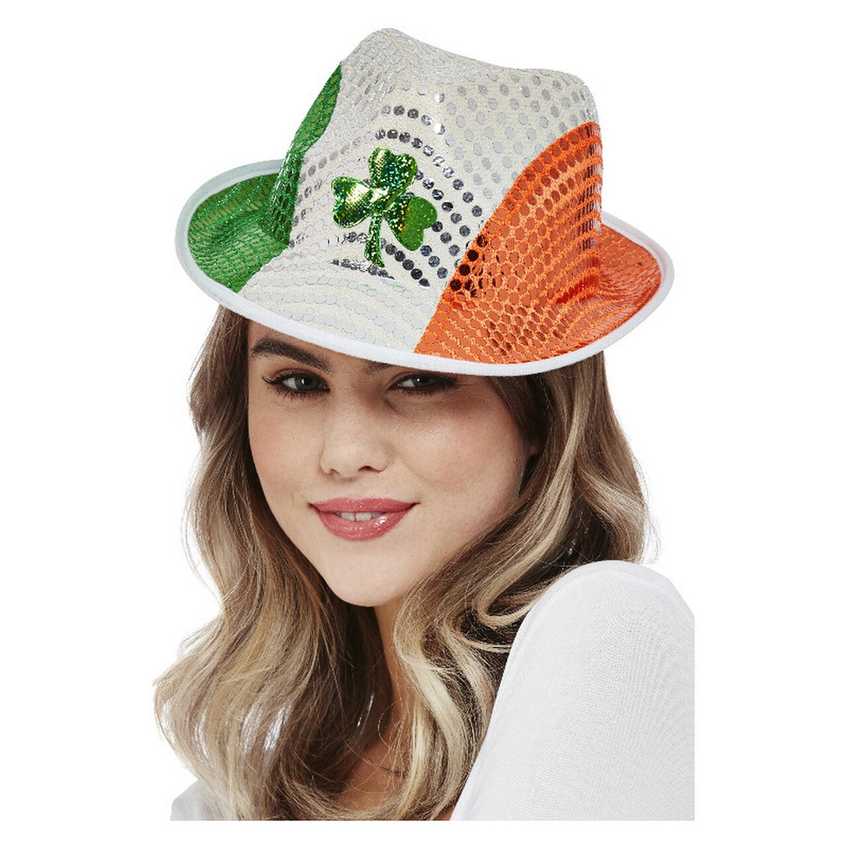 Op deze afbeelding zie je een Accessoires, van het merk Smiffy's. Groene Ierse Pailletten Hoed Met Klaver Vier