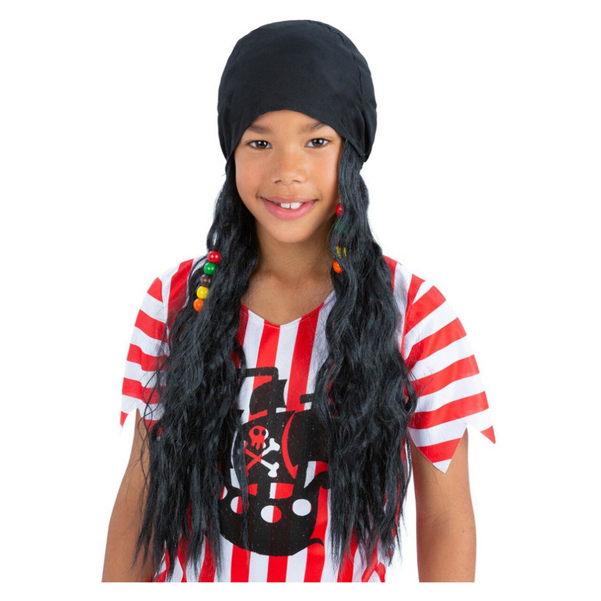Op deze afbeelding zie je een Accessoires, van het merk Smiffy's. Stoere Bandana Met Zwart Lang Haar Piraat Goudzoek Kind
