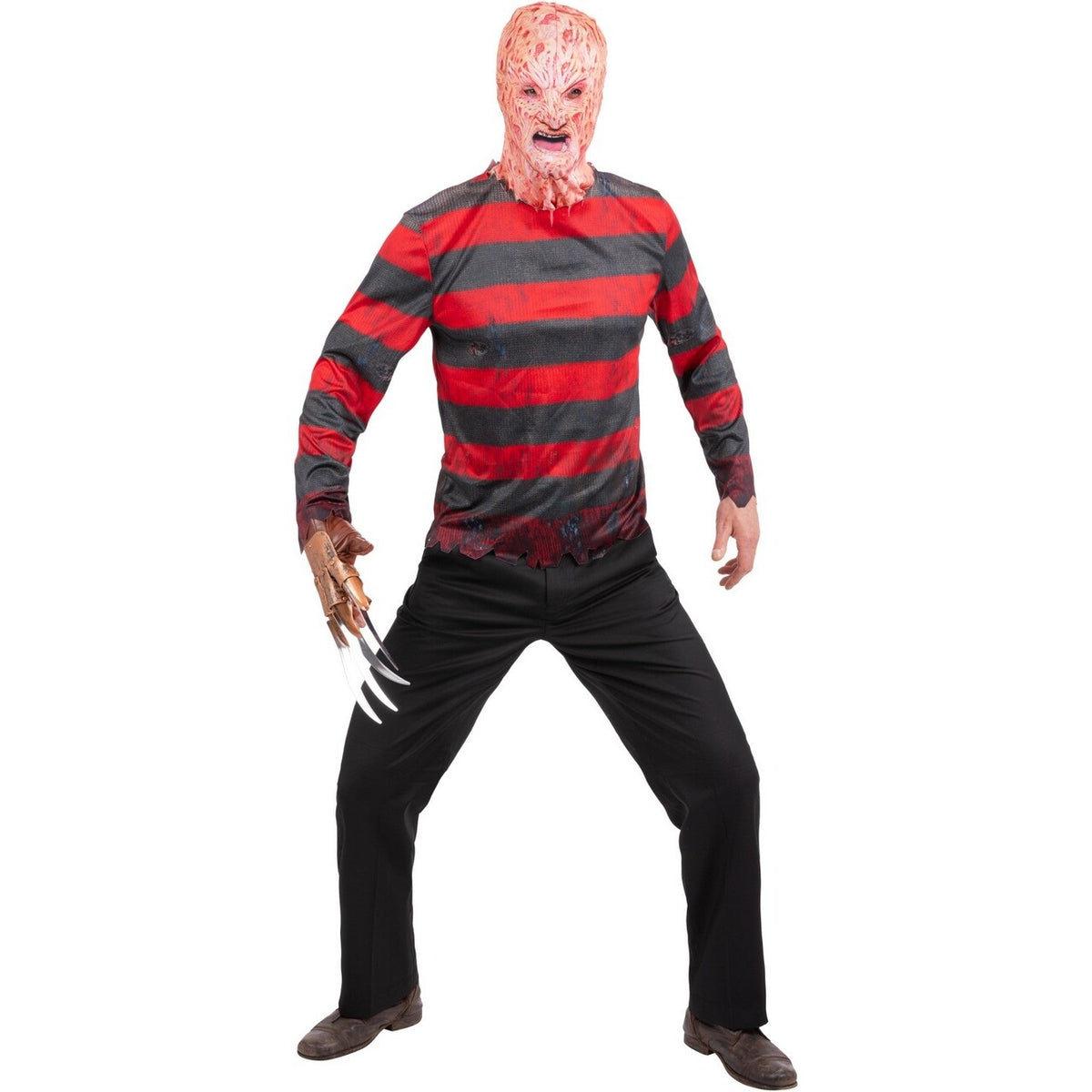 Op deze afbeelding zie je een Kostuums, van het merk Smiffy's. Freddy Krueger Shirt En Masker Man
