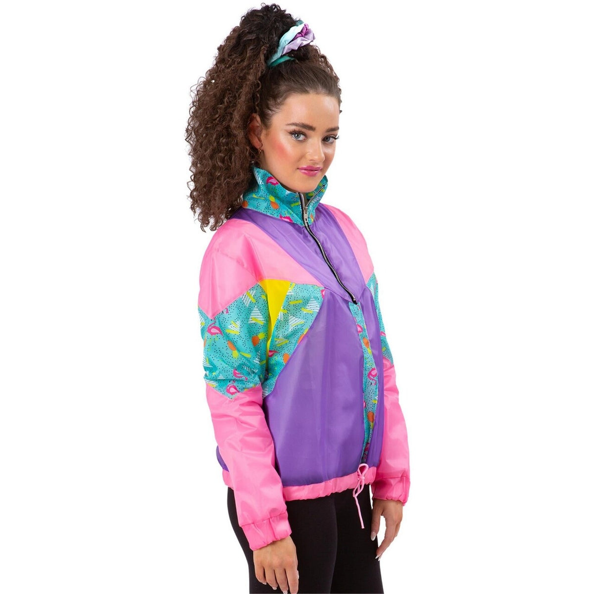 Op deze afbeelding zie je een Kostuums, van het merk Smiffy's. Vintage 80s Pastel Windbreaker Jas Vrouw