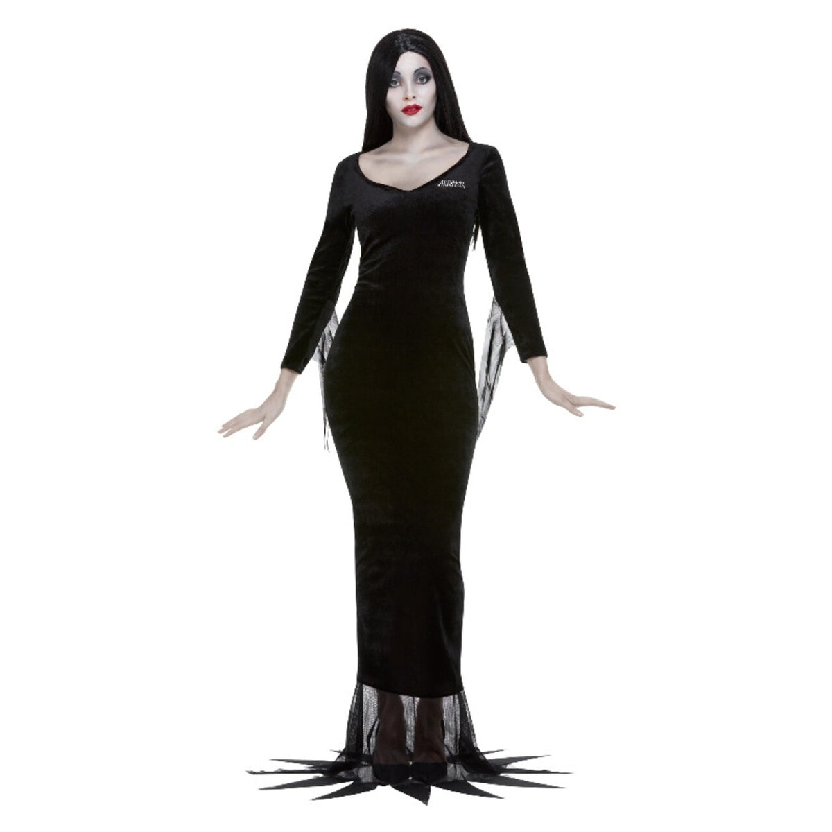 Op deze afbeelding zie je een Kostuums, van het merk Smiffy's. Addams Family Morticia Vrouw Kostuum
