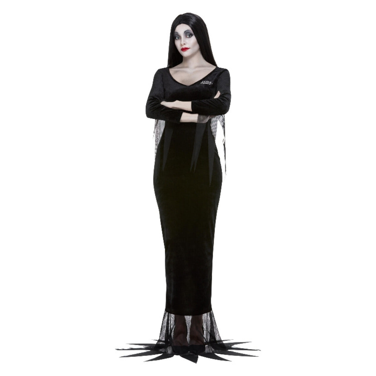 Op deze afbeelding zie je een Kostuums, van het merk Smiffy's. Addams Family Morticia Vrouw Kostuum