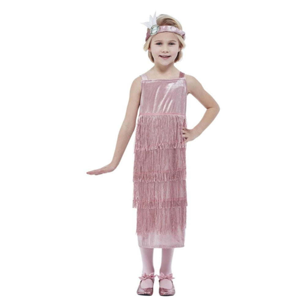 Op deze afbeelding zie je een Kostuums, van het merk Smiffy's. Jaren 20 Roze Flapper Jurk Norah Meisje