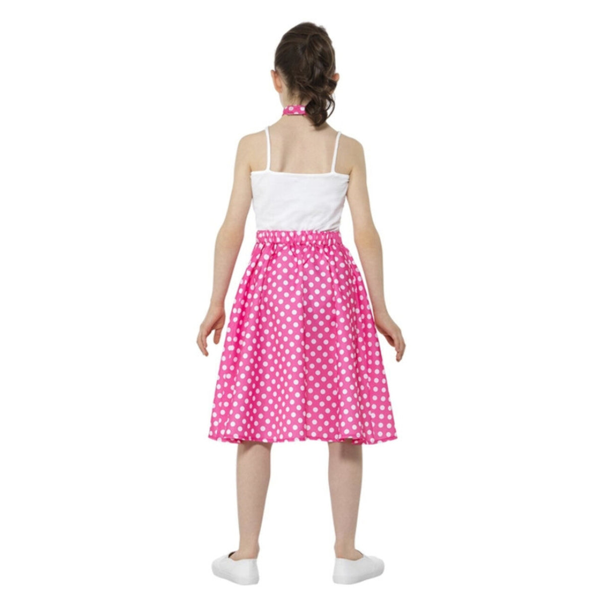 Op deze afbeelding zie je een Kostuums, van het merk Smiffy's. Roze Fleurige Stippen Jaren 50 Kind Polka Dot Meisje Kostuum