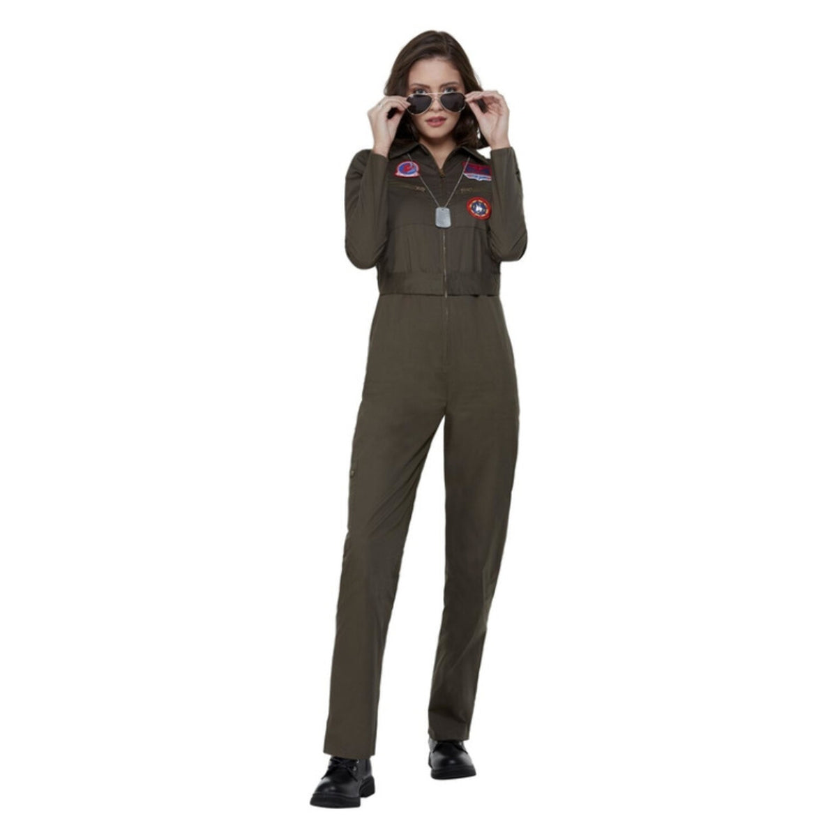 Op deze afbeelding zie je een Kostuums, van het merk Smiffy's. Smoking Top Gun Piloot Vrouw Kostuum