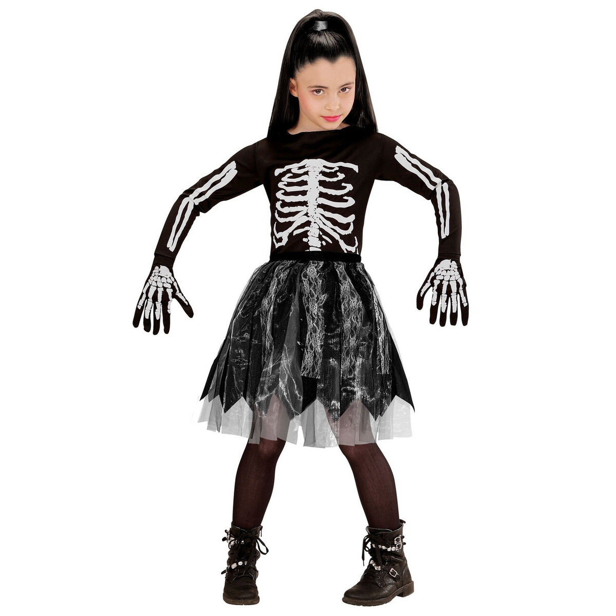 Op deze afbeelding zie je een Kostuums, van het merk Widmann. Zwarte Spook Rok Kind Meisje