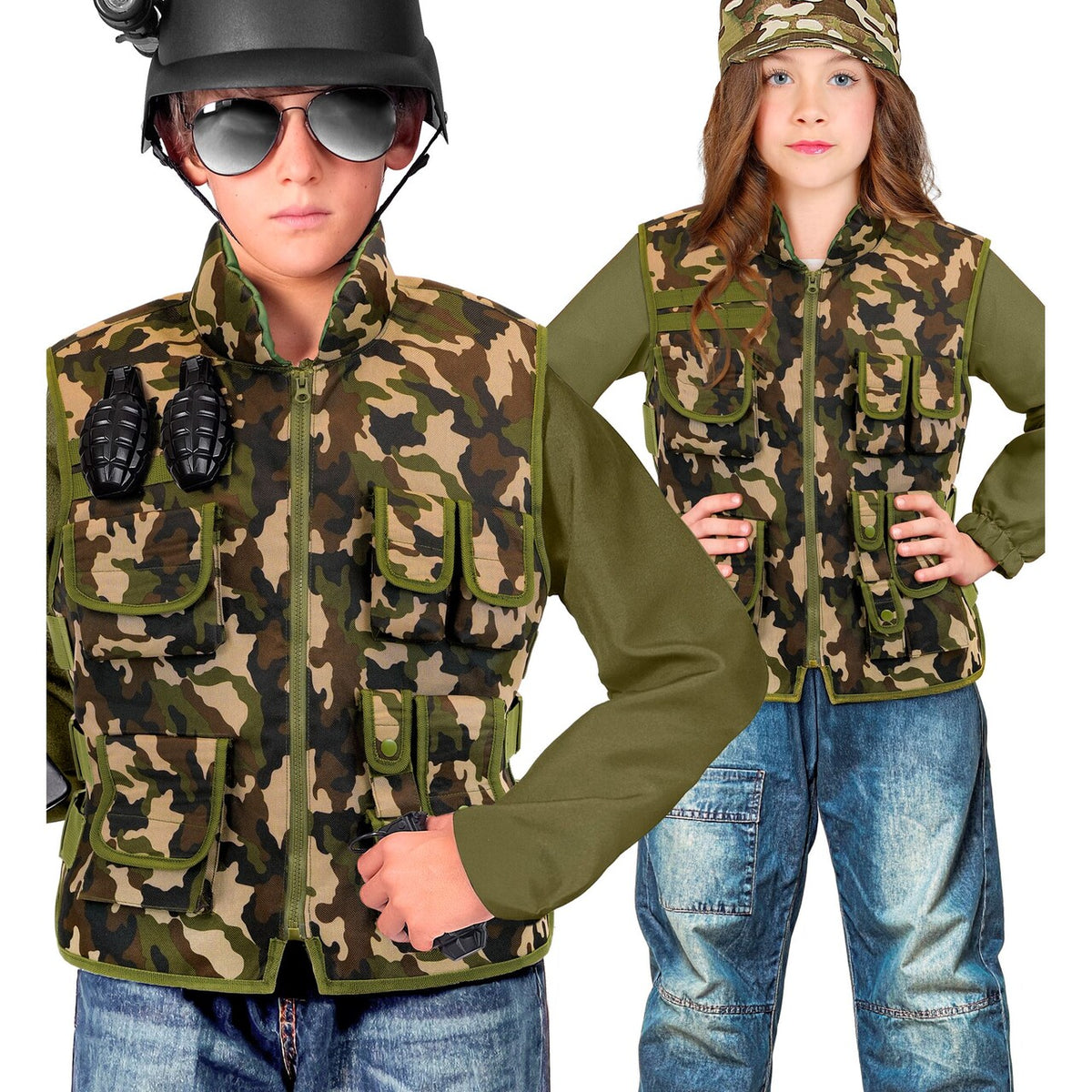 Op deze afbeelding zie je een Kostuums, van het merk Widmann. Army Camouflage Bodywarmer Kind