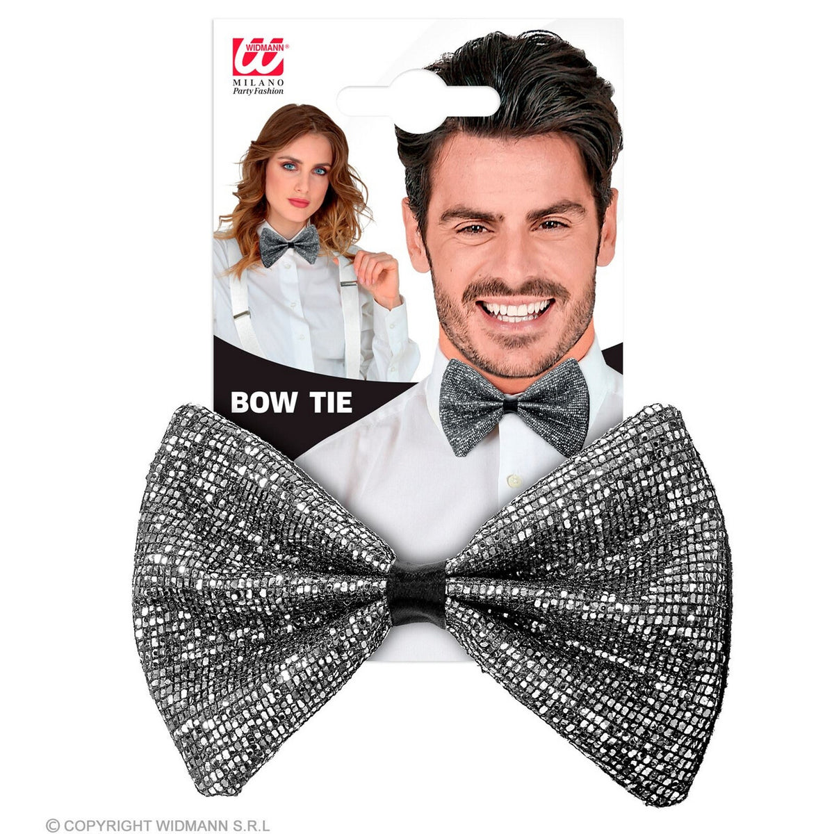 Op deze afbeelding zie je een Accessoires, van het merk Widmann. Schitterende Glinster Vlinderdas Zilver