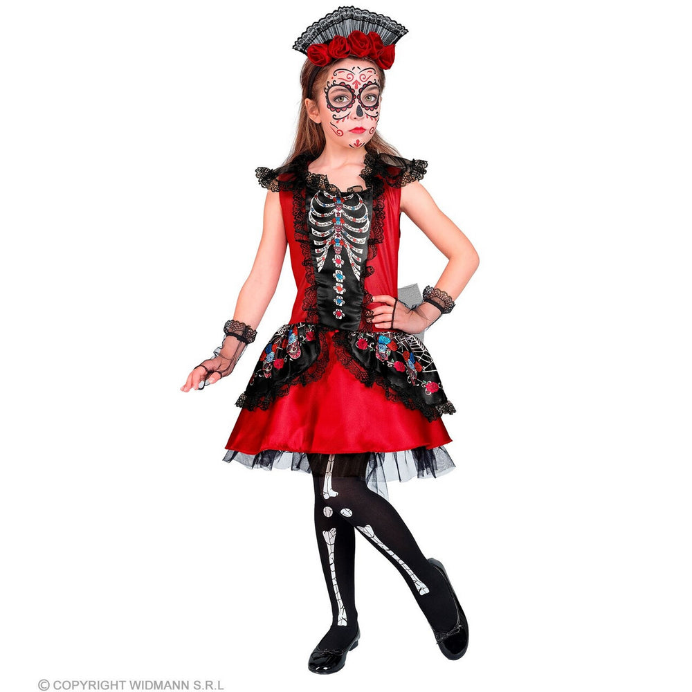 Op deze afbeelding zie je een Kostuums, van het merk Widmann. Feestelijke Rode Day Of The Dead Jurk Meisje