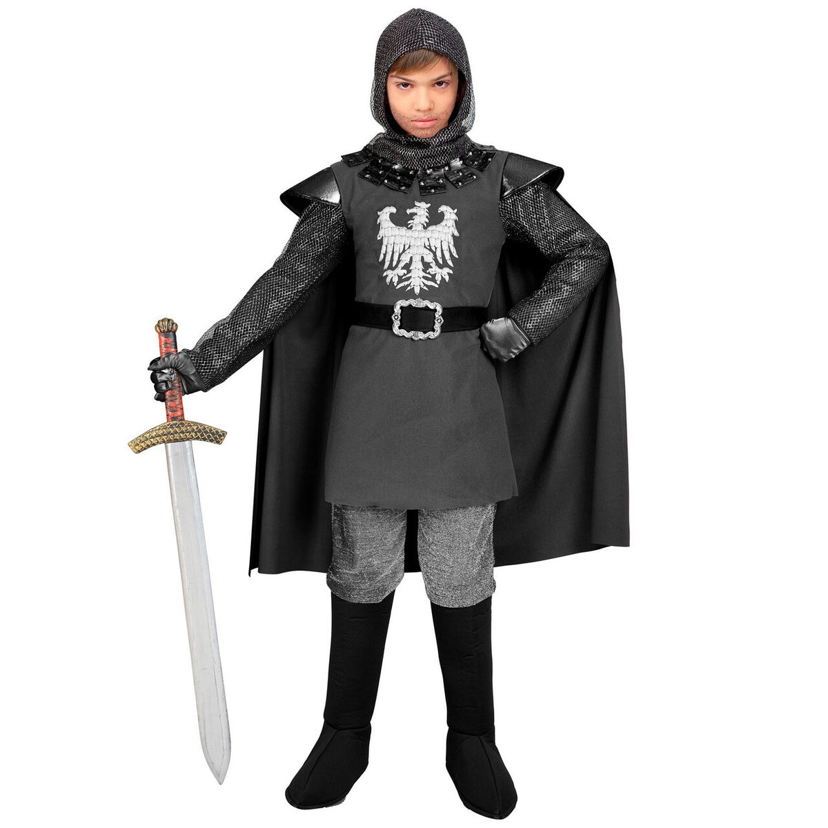 Op deze afbeelding zie je een Kostuums, van het merk Widmann. Zwarte Ridder Van Ravenhaven Kind Kostuum