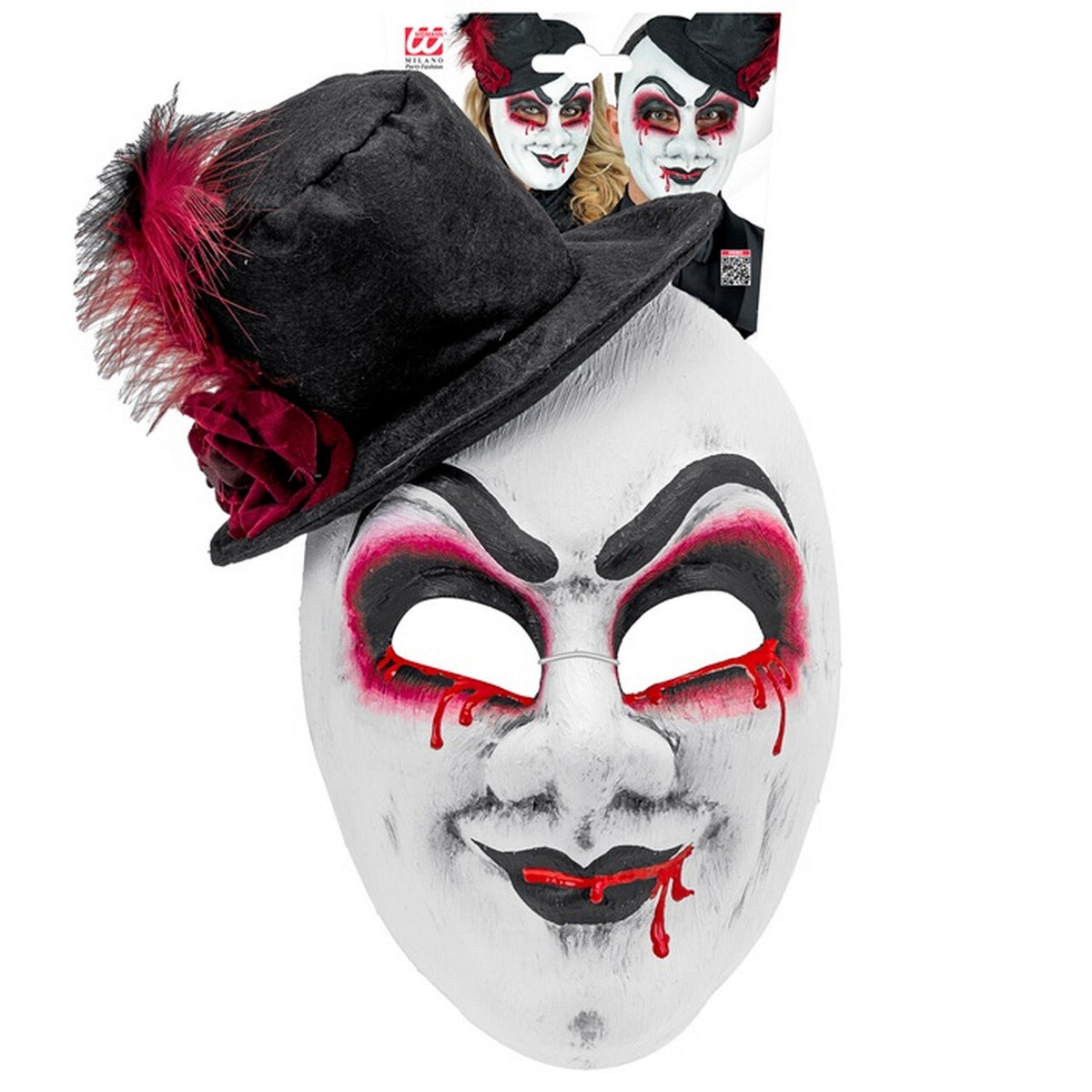 Op deze afbeelding zie je een Accessoires, van het merk Widmann. Masker Bleeding Man Met Hoed