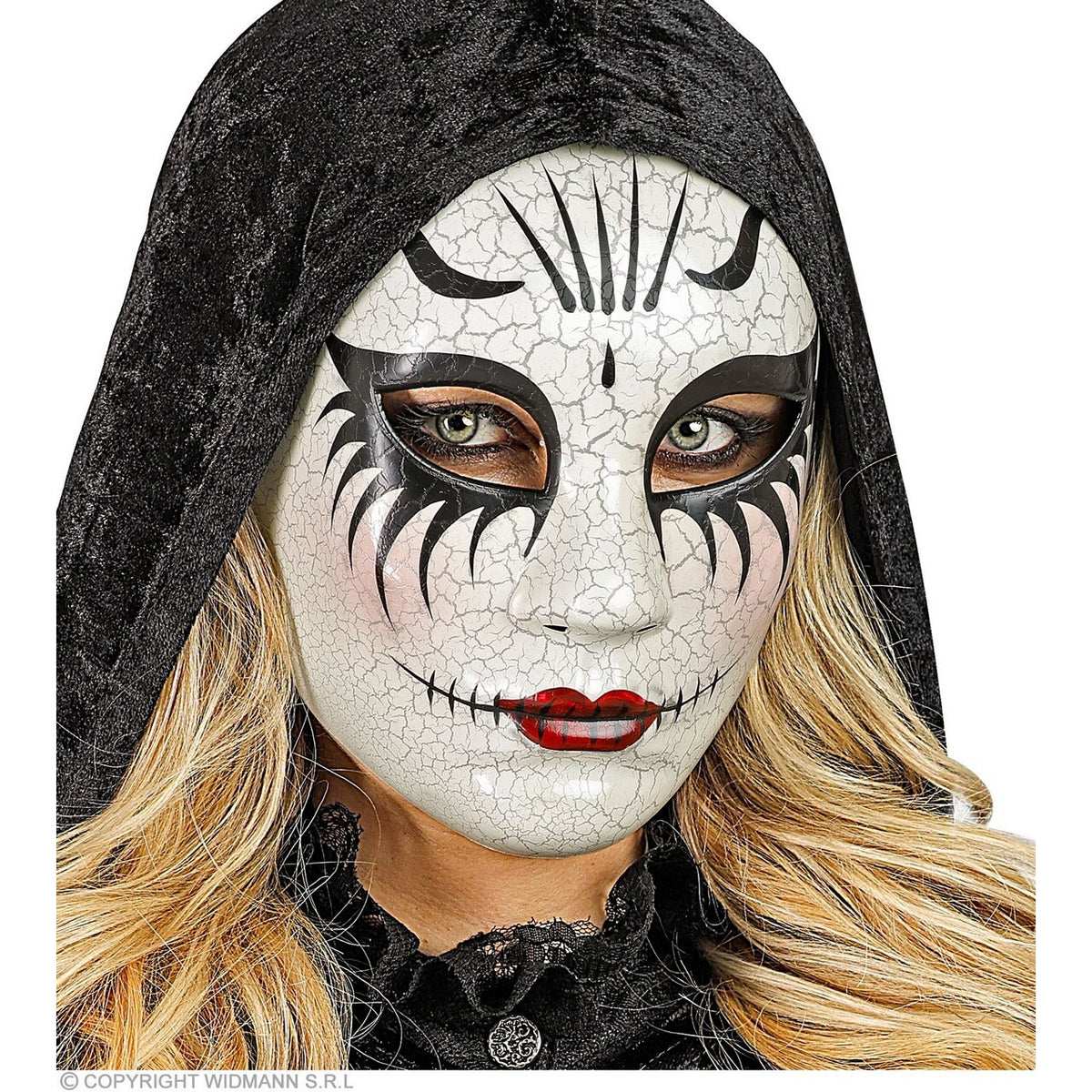 Op deze afbeelding zie je een Accessoires, van het merk Widmann. Masker Theater Gebarsten Gezicht Vrouw