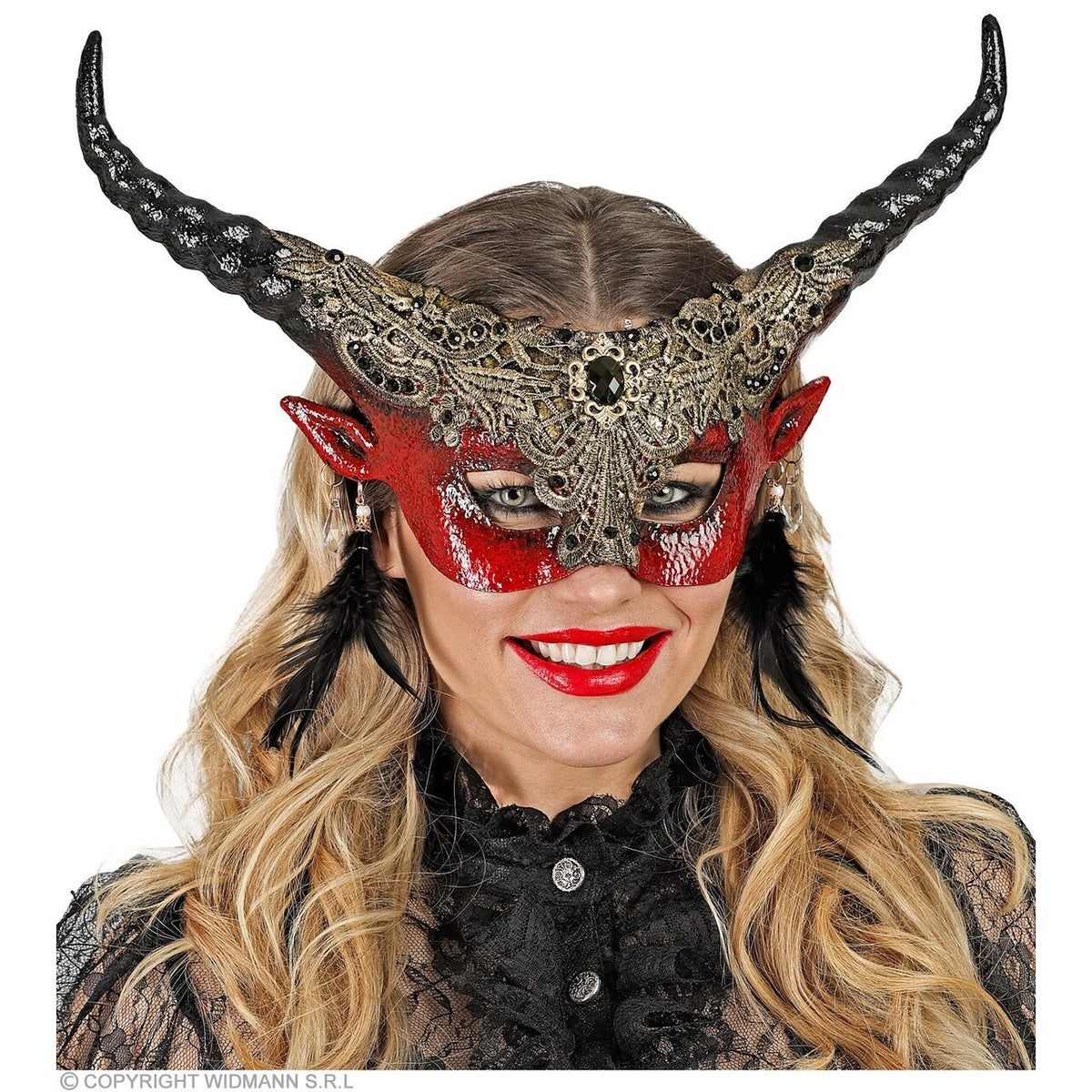Op deze afbeelding zie je een Accessoires, van het merk Widmann. Oogmasker Theater Duivelachtige Hoorns