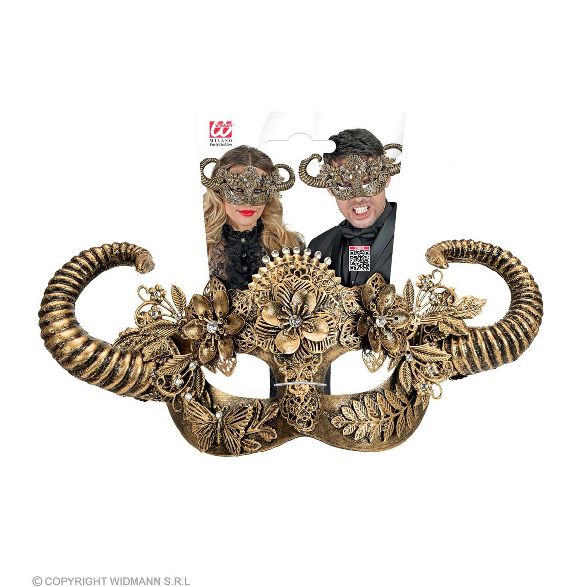 Op deze afbeelding zie je een Accessoires, van het merk Widmann. Oogmasker Theater Gouden Ram Duivel